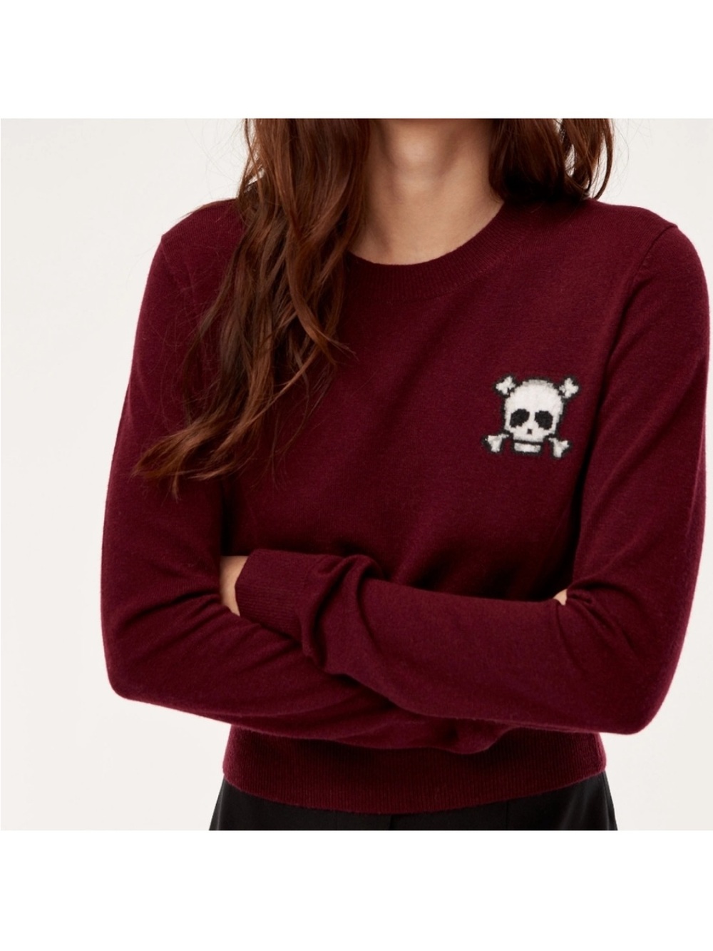 Aritzia Sunday Best Skull Cropped Sweater - Maroon